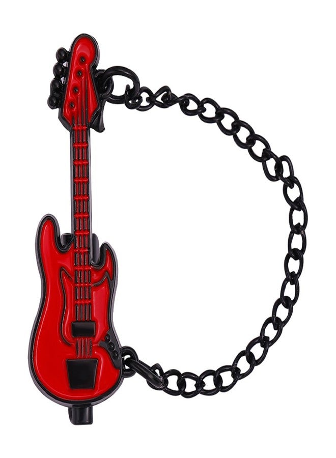 WCRAZYE Guitar Tassel Chain Brooch Pin Cute Enamel Musical Instrument Badges on Backpack Guitar Brooches Badges Pins Present Gifts Accessories Brooch (Black Red Guitar) - Image 1